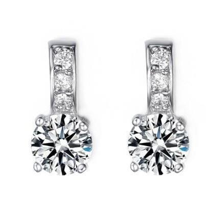 Boucles D'oreilles Pendantes Femme Réel Diamants Ronds Etincelants De 2.60 Ct