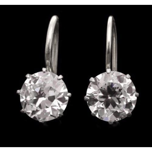 Boucles D'oreilles Pendantes Naturel Diamant 3 Carats Serti Griffes Or Blanc
