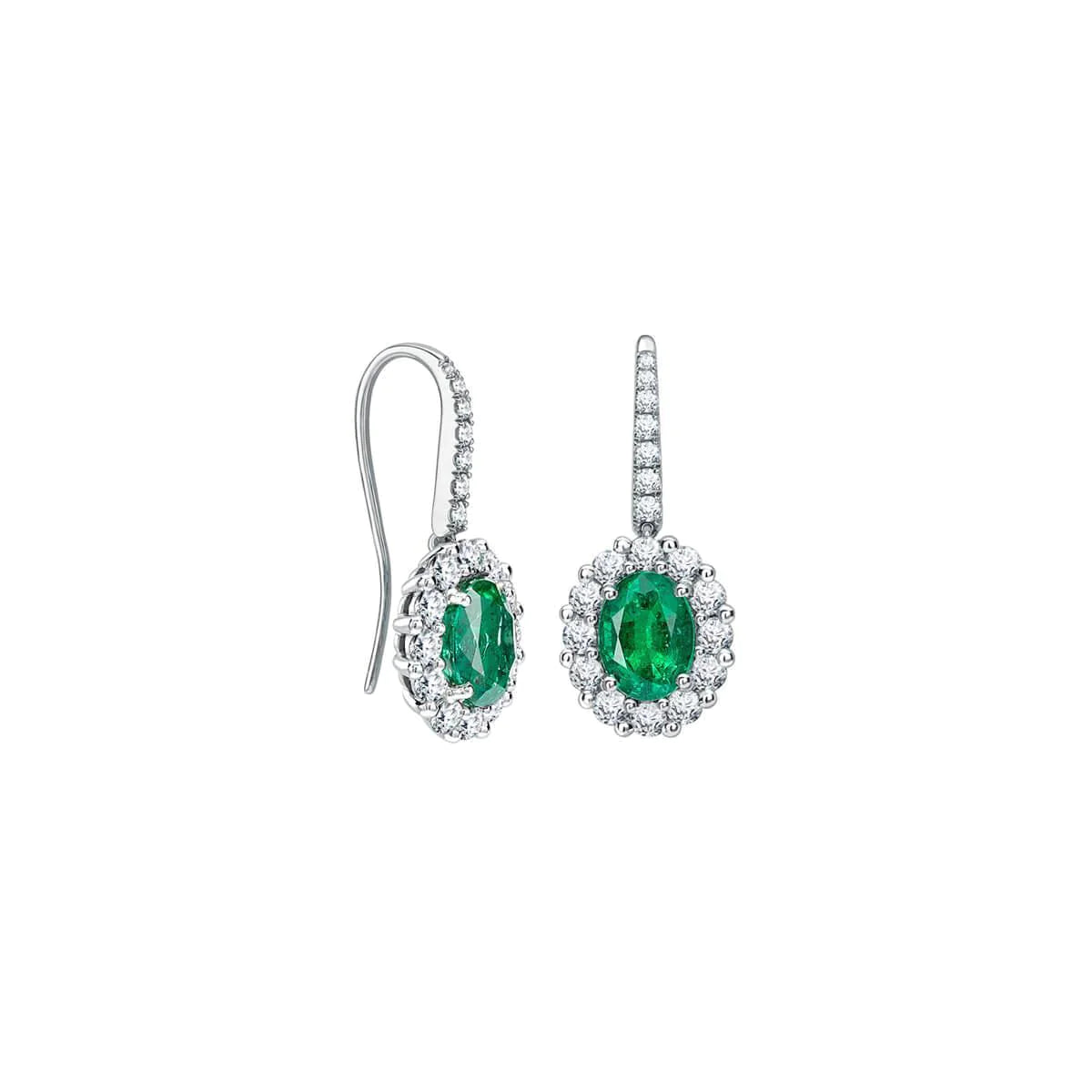 Boucles D'oreilles Pendantes Or Blanc 4.94 Carats Émeraude Vert Avec Diamants