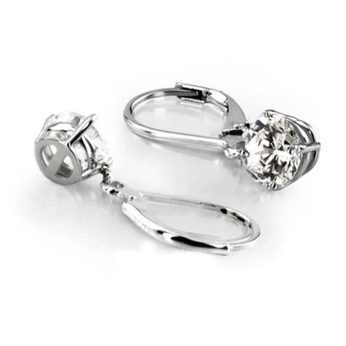 Boucles D'oreilles Pendantes Réel Diamant Rond 1.5 Ct En Or Blanc