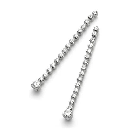 Boucles D'oreilles Pendantes à Petits Réel Diamants Coupe Ronde 4 Cts En Or Blanc 14K