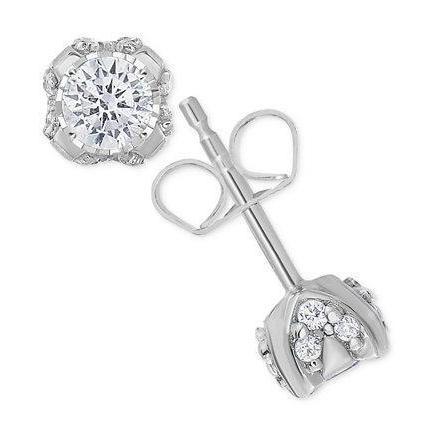 Boucles D'oreilles Pour Dame Avec Réel Diamants Ronds De 3.20 Ct En Or Blanc