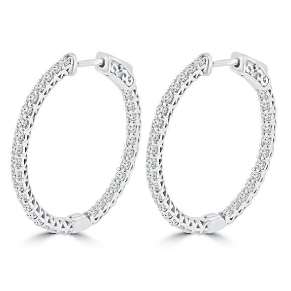 Boucles D'oreilles Pour Dames En Or Blanc Avec Réel Diamants De Taille Ronde De 2,50 Carats