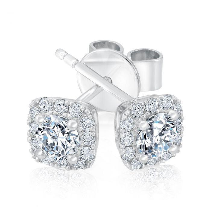 Boucles D'oreilles Pour Dames Halo Réel Diamants Coupe Ronde 3.04 Carats Or Blanc