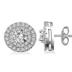 Boucles D'oreilles Pour Femmes A Double Halo De Réel Diamants Ronds De 1.68 Ct