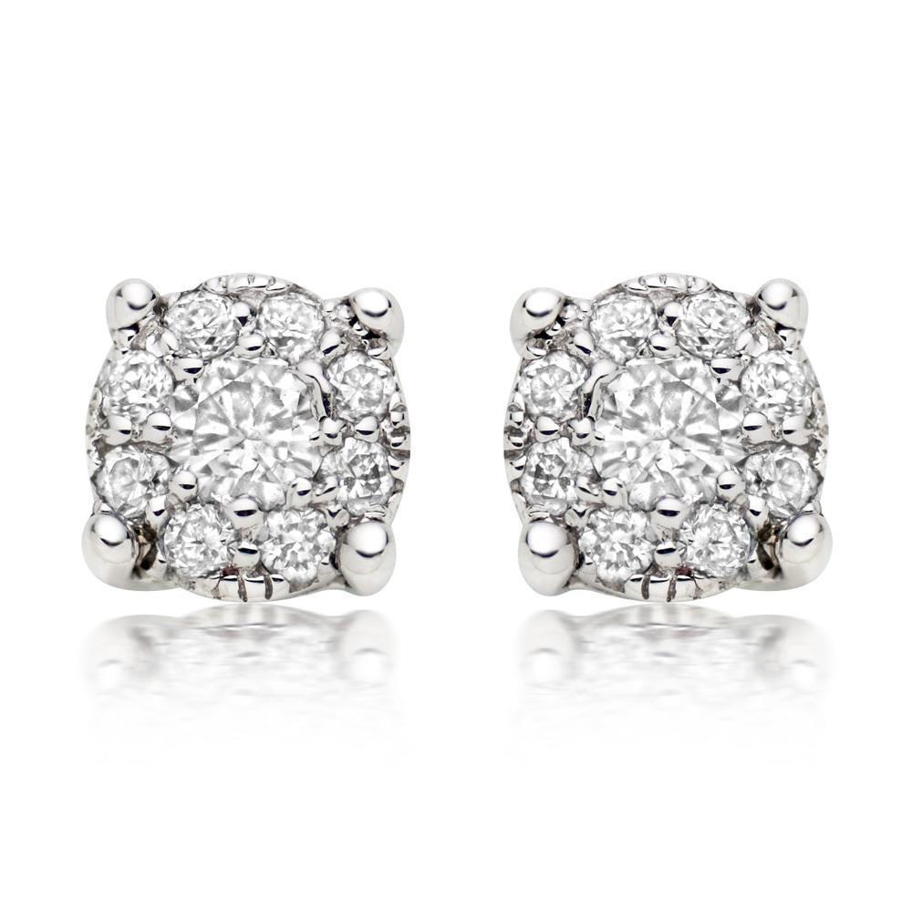 Boucles D'oreilles Pour Femmes Avec Halo De Véritable Diamants Coupe Ronde De 2.6 Cts En Or Blanc 14k