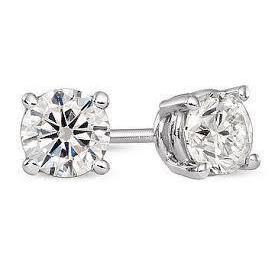 Boucles D'oreilles Pour Femmes Avec Réel Diamants Ronds 2.5 Ct En Or Blanc Massif 14K