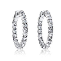 Boucles D'oreilles Pour Femmes Avec Réel Diamants Ronds En Or Blanc 14K De 4,50 Carats