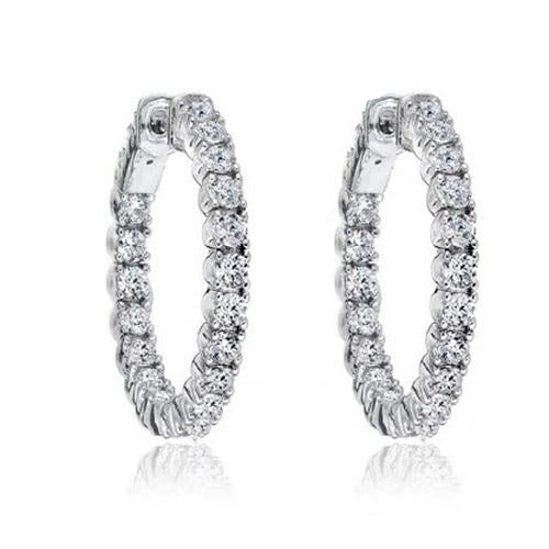 Boucles D'oreilles Pour Femmes Avec Réel Diamants Ronds En Or Blanc 14K De 4,50 Carats