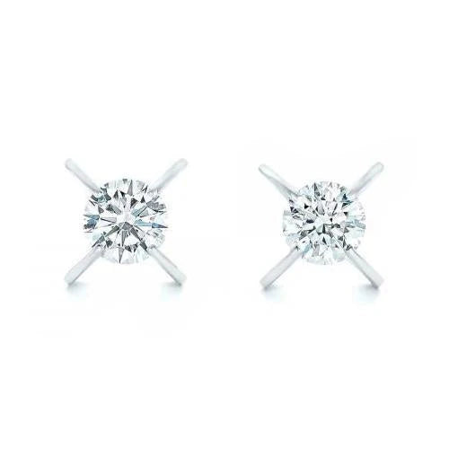 Boucles D'oreilles Pour Femmes Avec Réel Diamants Ronds Taille Brillant De 2.00 Cts En Or Blanc