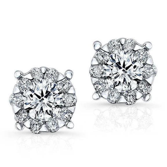 Boucles D'oreilles Pour Femmes Avec Réel Diamants Taillés En Brillant De 4.10 Cts En Or Blanc 14K