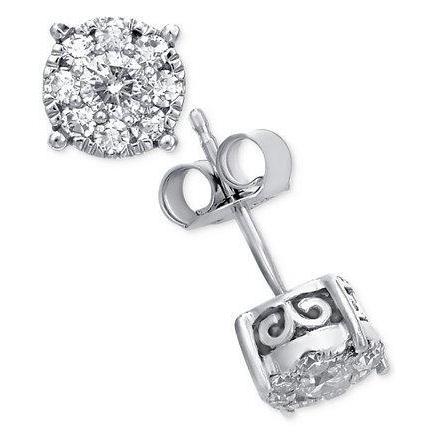 Boucles D'oreilles Pour Femmes Avec Véritable Diamants Ronds De 2.6 Ct Et Halo