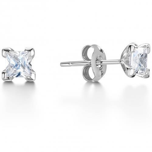 Boucles D'oreilles Pour Femmes Avec Véritable Diamants Taille Princesse De 2.50 Cts En Or Blanc 14 Carats