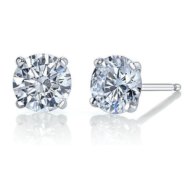 Boucles D'oreilles Puces Naturel Diamant 3 Carats Or Blanc 14K