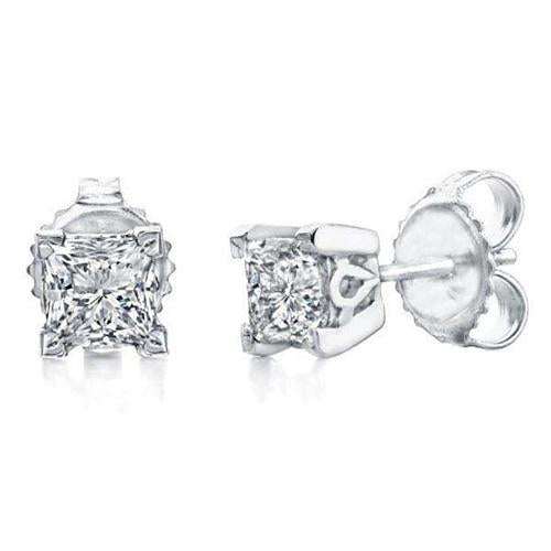 Boucles D'oreilles Puces Naturel Diamant Taille Princesse 3.40 Carats Or Blanc