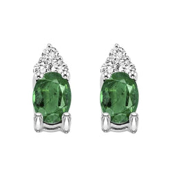 Boucles D'oreilles Puces Or Blanc 14K 5.60 Carats Emeraude Vert Et Diamants Neuf