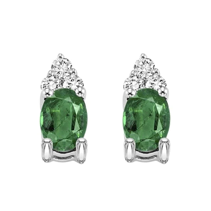 Boucles D'oreilles Puces Or Blanc 14K 5.60 Carats Emeraude Vert Et Diamants Neuf