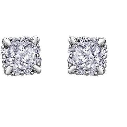 Boucles D'oreilles Puces Princesse Et Réel Diamants Ronds 4.20 Carats Or Blanc