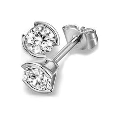 Boucles D'oreilles Puces Réel Diamants 1.50 Carats Or 14K Blanc