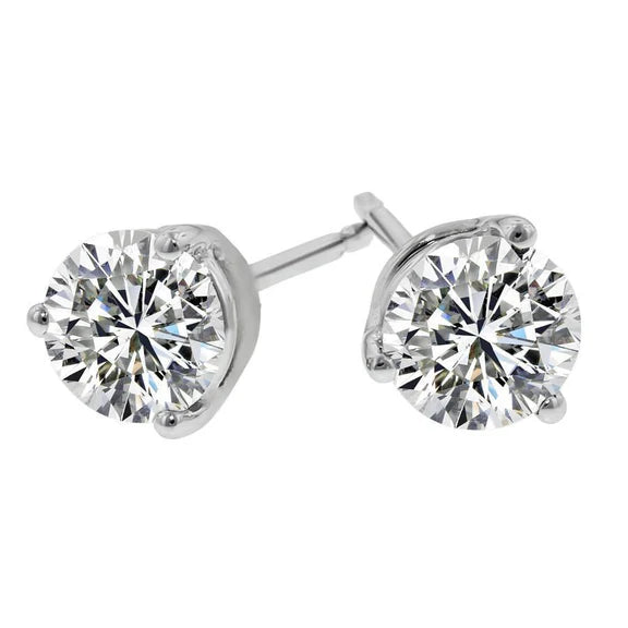 Boucles D'oreilles Puces Réel Diamants Ronds 2.00 Carats Or Blanc 14K