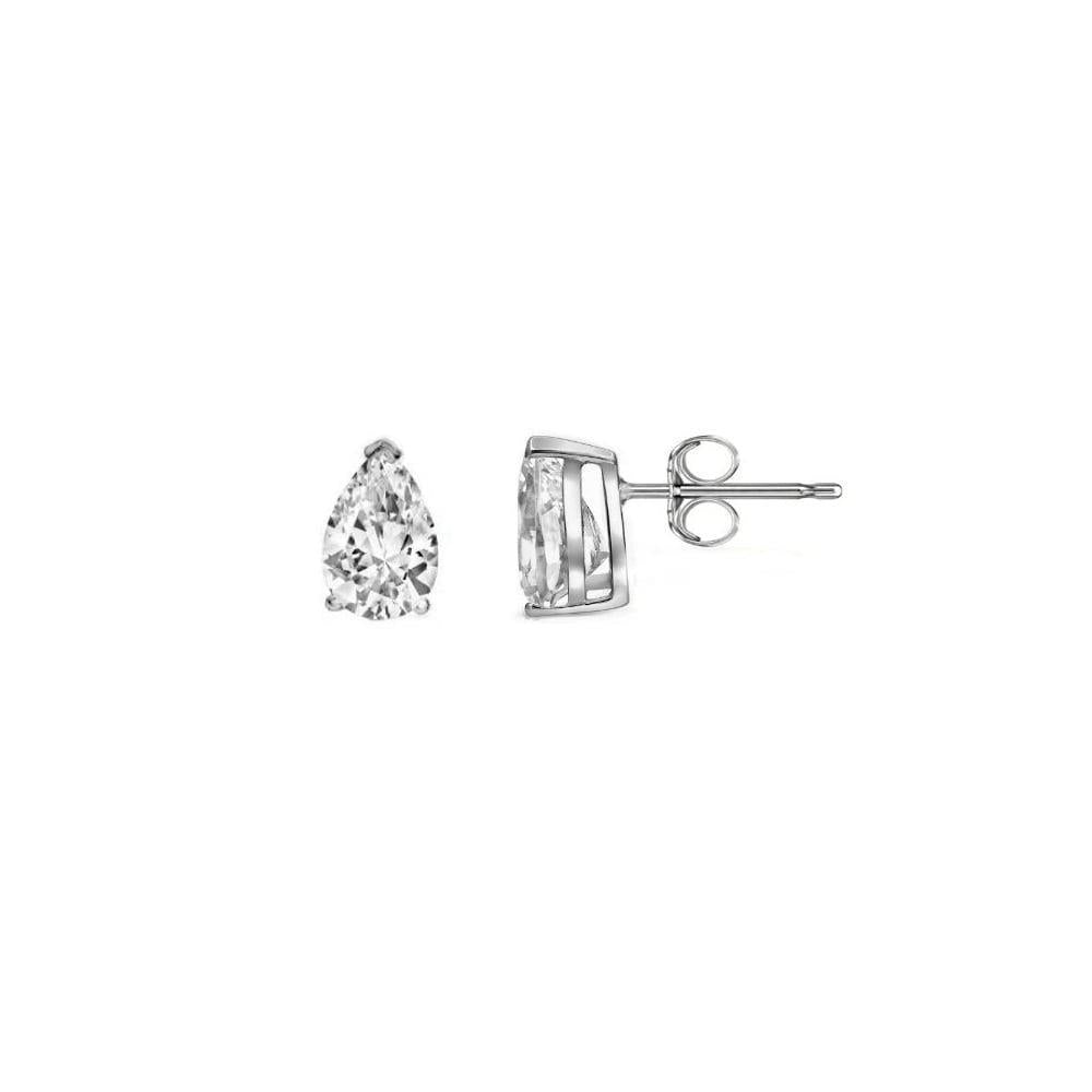 Boucles D'oreilles Puces Réel Diamants Taille Poire 3.40 Carats Or Blanc