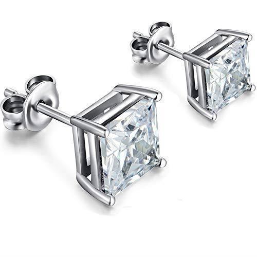 Boucles D'oreilles Puces Réel Diamants Taille Princesse 3.00 Carats Or Blanc