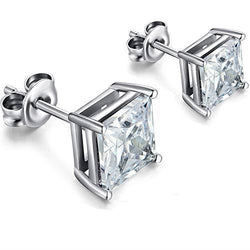 Boucles D'oreilles Puces Réel Diamants Taille Princesse 3.00 Carats Or Blanc