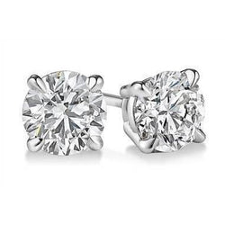 Boucles D'oreilles Puces Véritable Diamant Rond 1.70 Carats Or Blanc