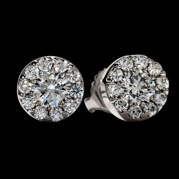 Boucles D'oreilles Réel Diamant 2.90 Carats Halo Or Blanc