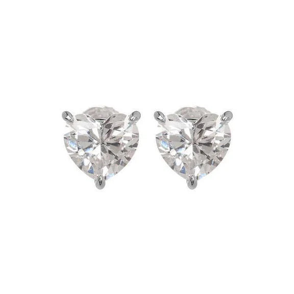 Boucles D'oreilles Réel Diamant Coeur Serti De Trois Griffes 2 Carats Or Blanc