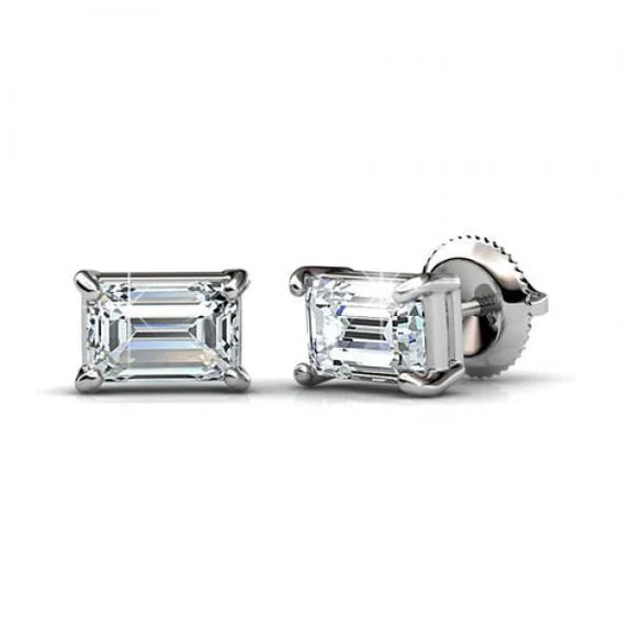 Boucles D'oreilles Réel Diamant Emeraude 2 Carats Bijoux En Or Blanc Massif