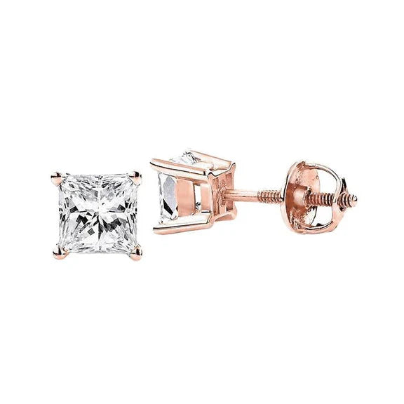 Boucles D'oreilles Réel Diamant En Forme De Princesse 3 Carats En Or Rose Fin 14K