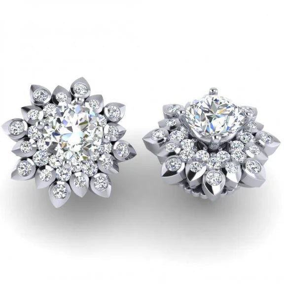 Boucles D'oreilles Réel Diamant Halo 3.30 Carats Style Fleur Or Blanc 14K