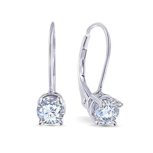 Boucles D'oreilles Réel Diamant Rond 2 Carats A Levier En Or Blanc 14K