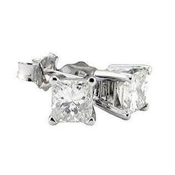 Boucles D'oreilles Réel Diamant Taille Princesse 1 Carat Or Blanc 14K