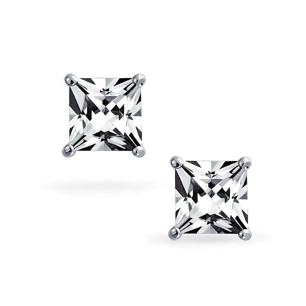 Boucles D'oreilles Réel Diamant Taille Princesse 2.5 Ct En Or Blanc 14 Carats Nouveau