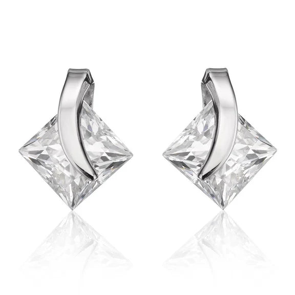 Boucles D'oreilles Réel Diamant Taille Princesse 2.5 Ct En Or Blanc 14 Carats