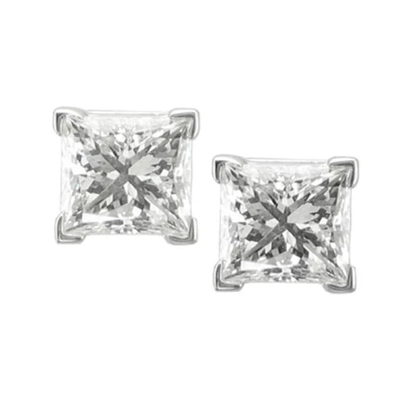 Boucles D'oreilles Réel Diamant Taille Princesse 3 Carats En Or Blanc 14K