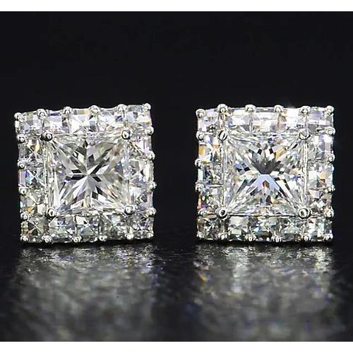 Boucles D'oreilles Réel Diamant Taille Princesse Bijoux Or Blanc 14K 2 Carats