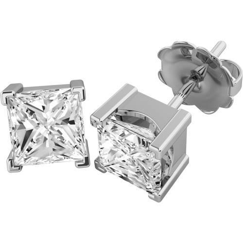 Boucles D'oreilles Réel Diamant Taille Princesse De 1.5 Carat En Or Massif Blanc 14K
