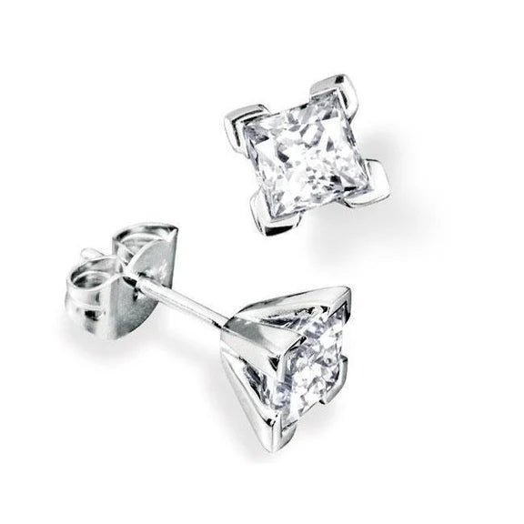 Boucles D'oreilles Réel Diamant Taille Princesse Femme Bijoux En Or 2.10 Carats