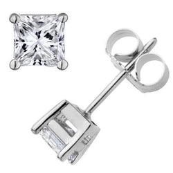 Boucles D'oreilles Réel Diamant Taille Princesse Sertie De 4 Griffes En Or Blanc 3.0 Carats 14K