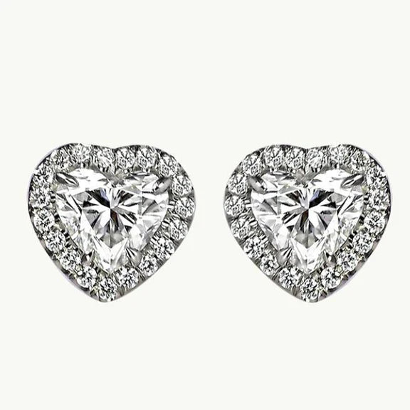 Boucles D'oreilles Réel Diamants Coupe Ronde Et Cœur Etincelant De 2.38 Ct Avec Halo