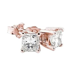 Boucles D'oreilles Réel Diamants Princesse 2 Carats En Or Rose