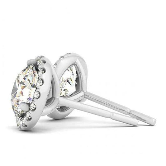 Boucles D'oreilles Réel Diamants Ronds 2.36 Carats Halo Paire