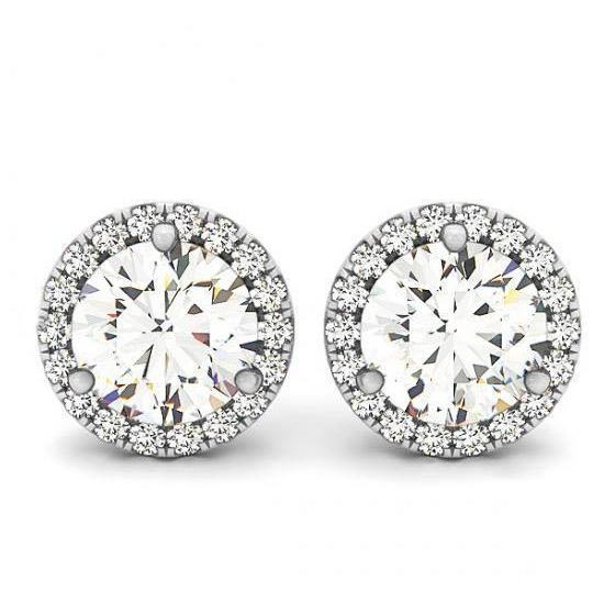 Boucles D'oreilles Réel Diamants Ronds 2.36 Carats Halo Paire