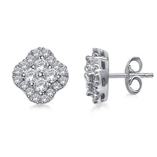 Boucles D'oreilles Réel Diamants Ronds Halo En Or Blanc 14K Bijoux 3.25 Carats