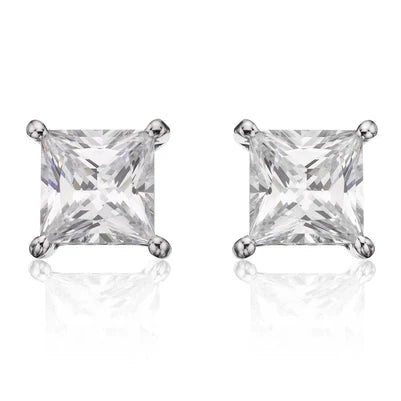 Boucles D'oreilles Réel Diamants Sertis Griffes Taille Princesse De 4.5 Ct En Or Blanc 14 Carats