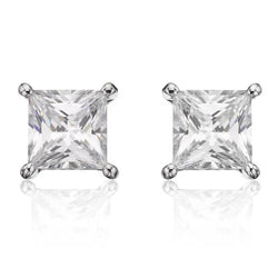 Boucles D'oreilles Réel Diamants Sertis Griffes Taille Princesse De 4.5 Ct En Or Blanc 14 Carats