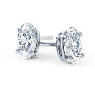 Boucles D'oreilles Réel Diamants Solitaires Taille Ovale De 4 Cts En Or Blanc 14K
